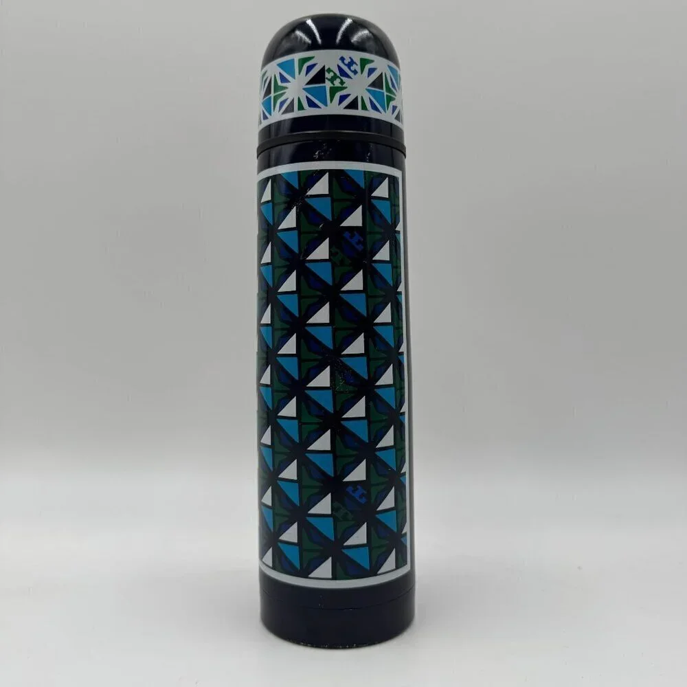 Tory Burch Blue Logo Vacuum Sealed Flask Thermos Insulated Bottle 17oz
